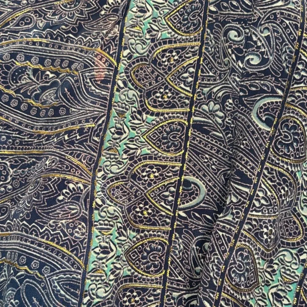 Flowy Bohemian Maxi Dress in Indigo & Mint with Gold Accents - Picture 7 of 7